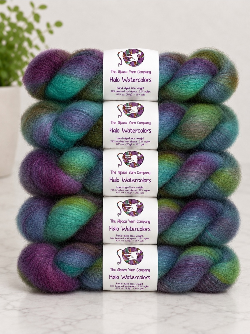 Halo Watercolors Kahlo Lace Suri Alpaca Yarn Bundle 5 Hanks 1,285 Yards - Picture 2 of 5